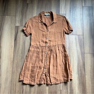 Zara Linen Button Up Babydoll Mini Dress in Burnt Orange Size XS